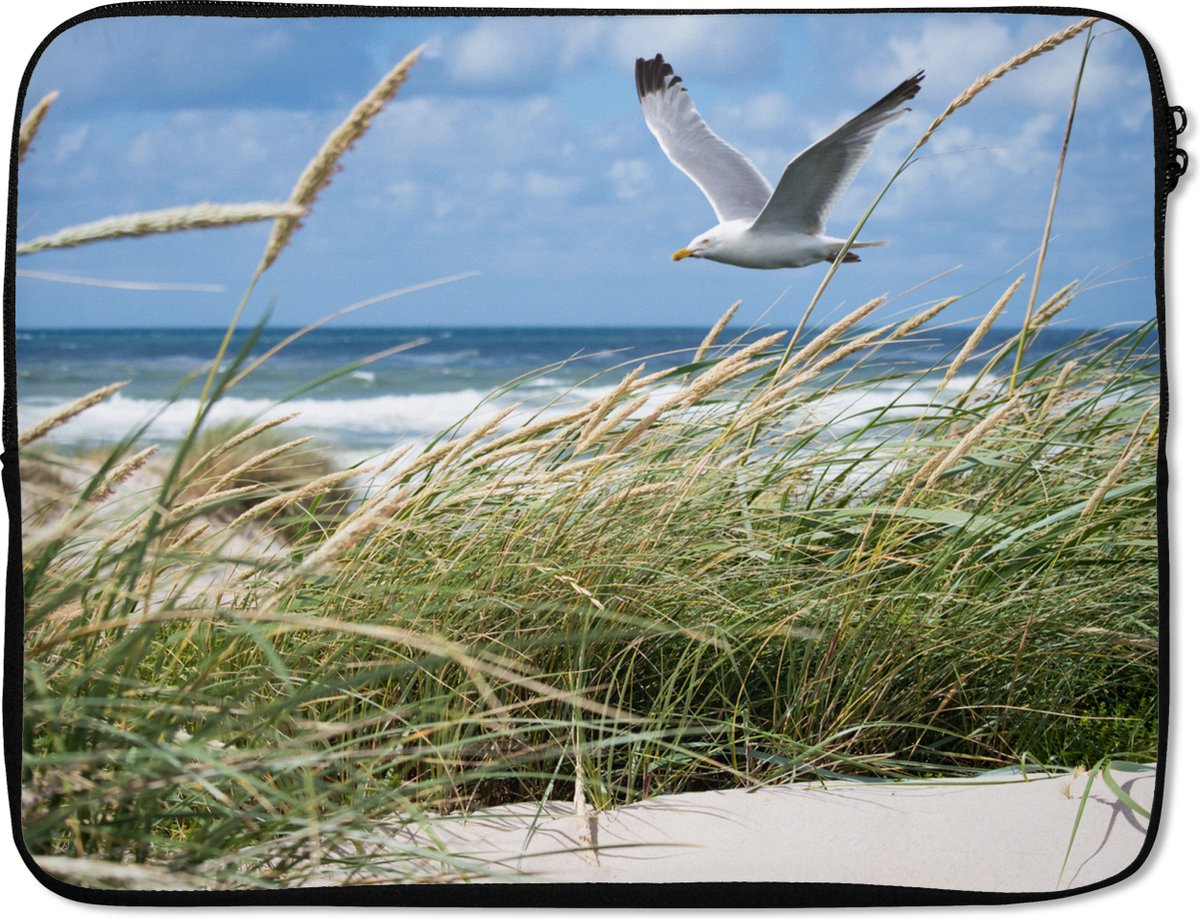 Laptophoes 17 inch - Strand - Vogel - Planten - Laptop sleeve - Binnenmaat 41x28 cm - Zwarte achterkant