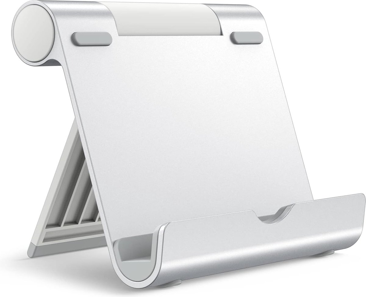 Tabletstandaard, verstelbaar, voor tablet, opvouwbaar, voor 4 tot 12,9 inch tablet, compatibel met iPad mini/Air/Pro (zilver)