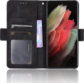 Samsung Galaxy S24 Hoesje - Leer Book Case (Sluiting Zijkant) - Zwart - Telefoonhoesje Geschikt Voor Samsung Galaxy - Back Cover met Portemonnee - Hoesje Met Pasjeshouder