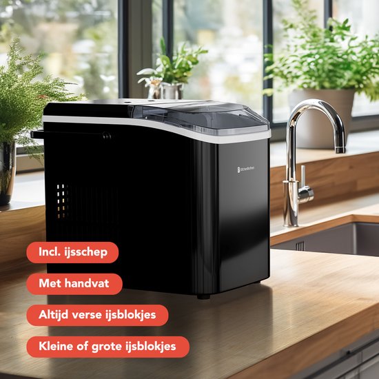 KitchenBrothers IJsblokjesmachine - 1.5L - IJsblokjesmaker - 12kg/24 uur - Draagbaar - Zelfreinigingsfunctie - Zwart van KitchenBrothers — afbeelding 3