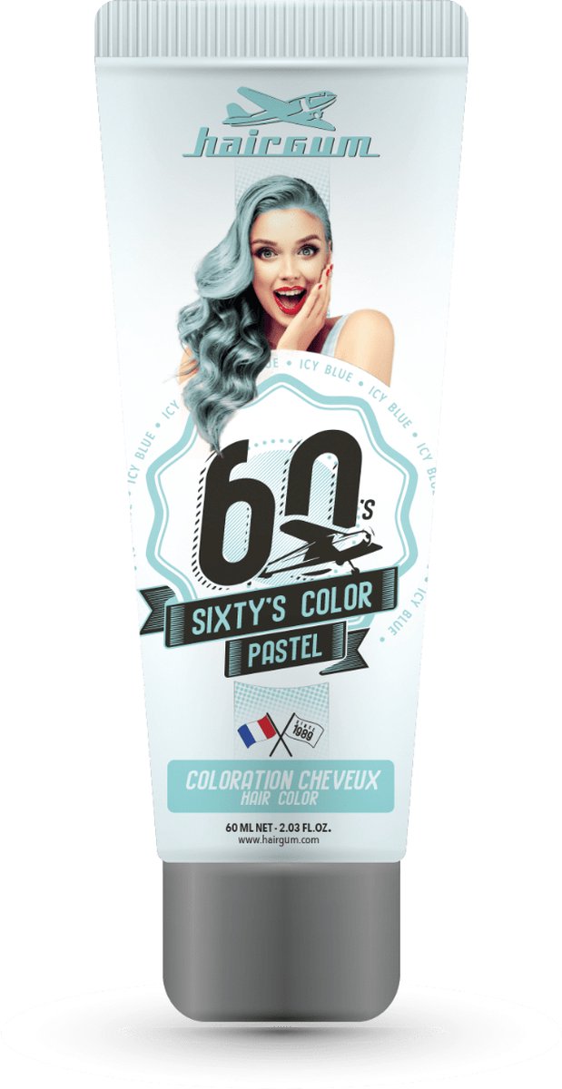 Semi-permanente kleurstof Hairgum Sixty's Color Icy Blue (60 ml)