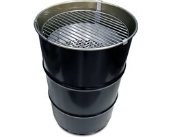 Barrelkings Small - Houtskoolbarbecue - Zwart Metaal - Ø40x58 cm - 60L Olievat - Vuurkorf & Bijzettafel in 1 - Industrieel Design