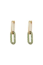 Copper linked earrings with zircon stones - Yehwang - Oorbellen - 2,90 x 1 cm - Koper - Goud/Groen