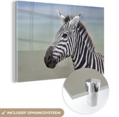 MuchoWow® Glasschilderij 180x120 cm - Schilderij acrylglas - Zebra close-up - Foto op glas - Schilderijen