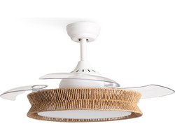 CREATE - Plafondventilator met Stil Licht 40W Ø107 cm - Rieten Afwerking - WIND CLEAR RATTAN