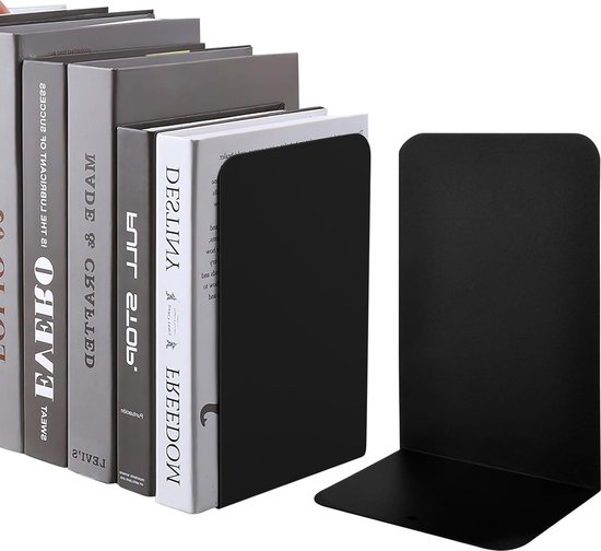 Boekensteun van metaal (4 stuks) 14 x 10 x 20 cm, boekenhouder, organizer voor kinderen, boeken, kantoor, plank, elegant, robuust metaal in stijlvol design, meubelvriendelijk, zwart