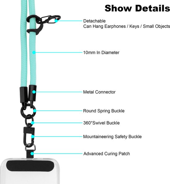 Chaîne de téléphone portable Cadorabo adaptée au Samsung Galaxy M52 5G en TURQUOISE avec cordon de sangle réglable à accrocher autour du cou