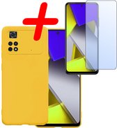 Hoes Geschikt voor Poco M4 Pro 4G Hoesje Siliconen Back Cover Case Met Screenprotector - Hoesje Geschikt voor Xiaomi Poco M4 Pro 4G Hoes Cover Hoesje - Geel