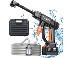 Grovux Draadloze Hogedrukreiniger - Auto Was Set - Terrasreinigers - Hogedrukspuit - Incl. 21V 15000 mAh Accu - Zwart