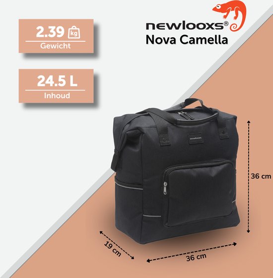 New Looxs Camella Nova - Enkele Fietstas - Afneembare Shopper met Rits - Ideaal als Boodschappentas - Stevig en Vormvast - 24.5 Liter - Zwart - New Looxs