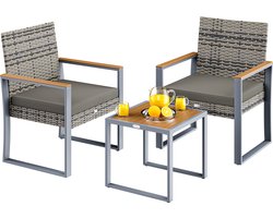 Casaria Tuinset – 1 Tafel 2 Stoelen Weerbestendig - Acaciahout Grijs
