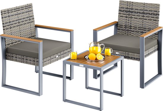 Casaria Tuinset – 1 Tafel 2 Stoelen Weerbestendig - Acaciahout Grijs