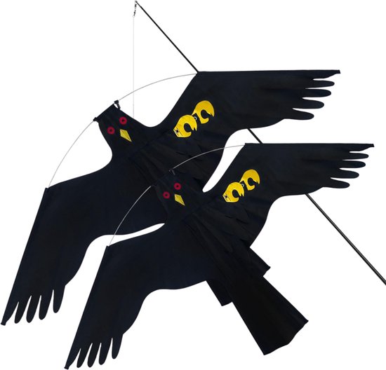 HIXA Vogelverjager 4 Meter - met Extra Vlieger Duivenverjager - Vogelverschrikker - Kraaien - Zwart - Nylon