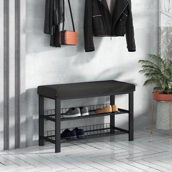 stardis Stabiel schoenenrek met zitbank, ruimtebesparende schoenenbank, 2 roosterplanken, 81 x 50 x 32 cm, mooi gevormde schoenenkast voor hal, woon- en slaapkamer, bescherming tegen krassen op de