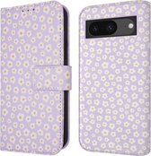 iMoshion Hoesje Geschikt voor Google Pixel 8a Hoesje Met Pasjeshouder - iMoshion Design Bookcase smartphone - Paars / White Daisy