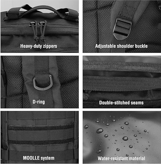 HUNTVP Militaire rugzak, 30 l, 40 l, 50 l, 1000D nylon, miltec, voor reizen, trekking, kamperen, wandelen, 45 liter, grijs