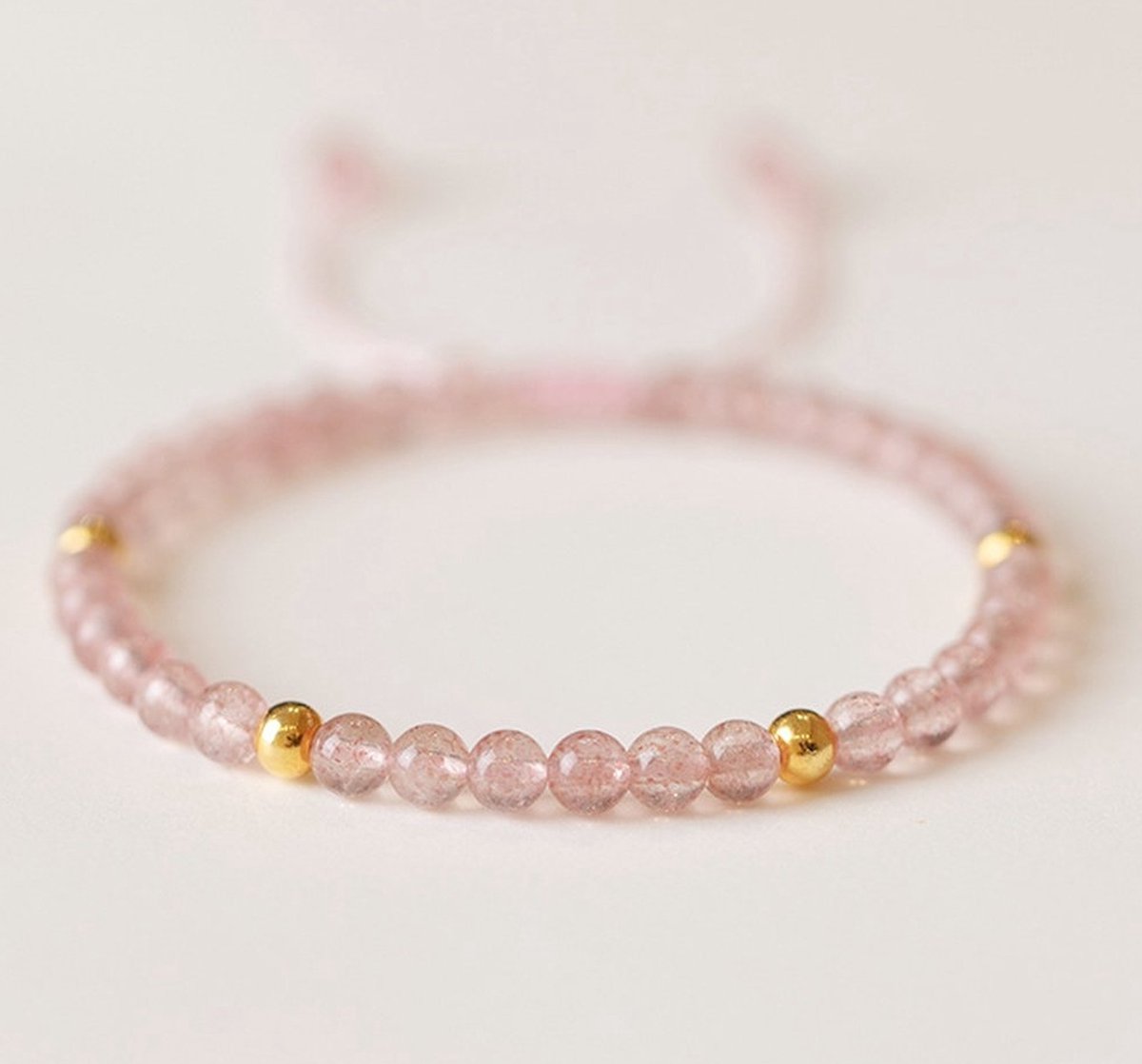 natuursteen kralen armband 3mm dames Sophie Siero Stonezz - Aardbei rozenkwarts kralenarmband rood natuursteen verstelbaar - met geschenkverpakking -