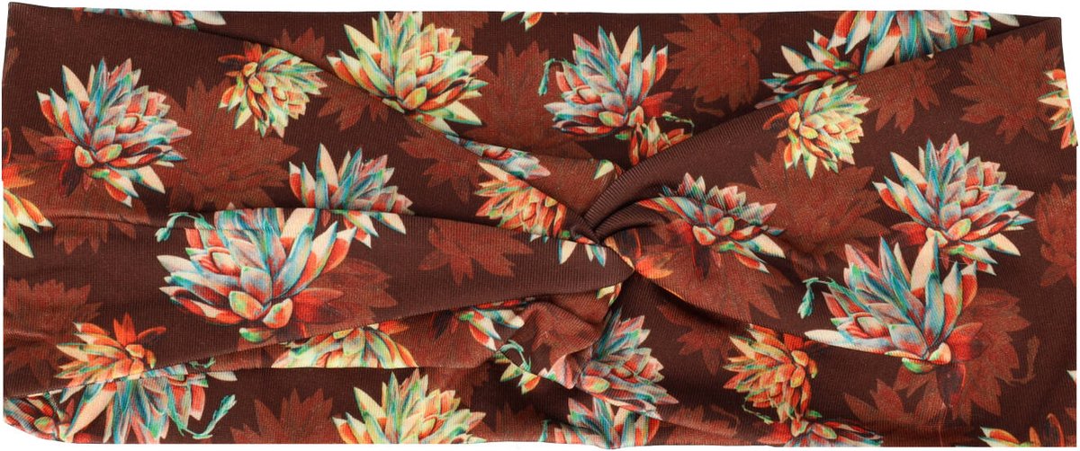 Haarsoires Haarband Twist 8cm – Bloemenprint – Jersey Stof – Oranje Geel Bruin - Zachte Knoop Hoofdband - Haaraccessoire voor Dames & Meisjes