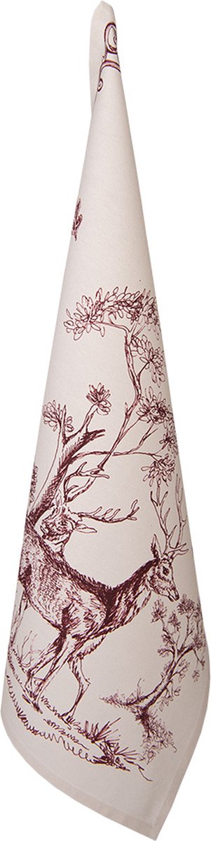 Clayre & Eef Theedoek 50x70 cm Wit Roze Katoen Rendieren Keukenhanddoek
