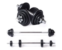Tunturi Halter en Dumbells Gietijzer - Halterset 20 kg - Halterstang met Gewichten - Barbell Set - Schroefsluiting 30 mm - Anti Slip Grip