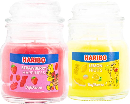 Haribo kaarsen 85gr set 2 - 1x klein Aardbei 1x klein lemon