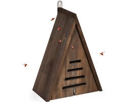 4 ingangssleuven - onbehandeld hout - om op te hangen - bruin - lieveheersbeestjeshuis