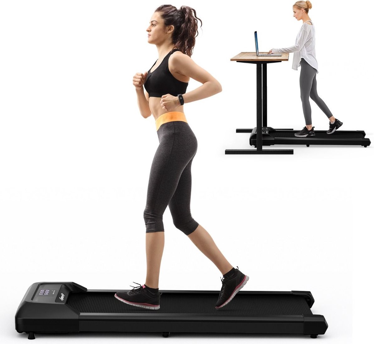 Costway Walking Pad Loopband zwart 1-6 km/u 120 kg Capaciteit - Afstandsbediening en LED Display - Walking pad voor thuis of op kantoor