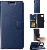 Bookcase Geschikt voor: Samsung Galaxy A22 5G - Donkerblauw - Portemonnee hoesje met 2 stuk Glas Screen protector