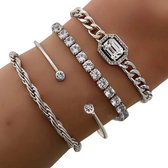 Ensemble de Bracelets dames acier Argent - Bracelet dames - Bracelet avec diamant - Bracelet diamant dames argent - Bracelet dames - Ensemble de Bracelets - Ensembles de Bracelets - Bracelet argent acier