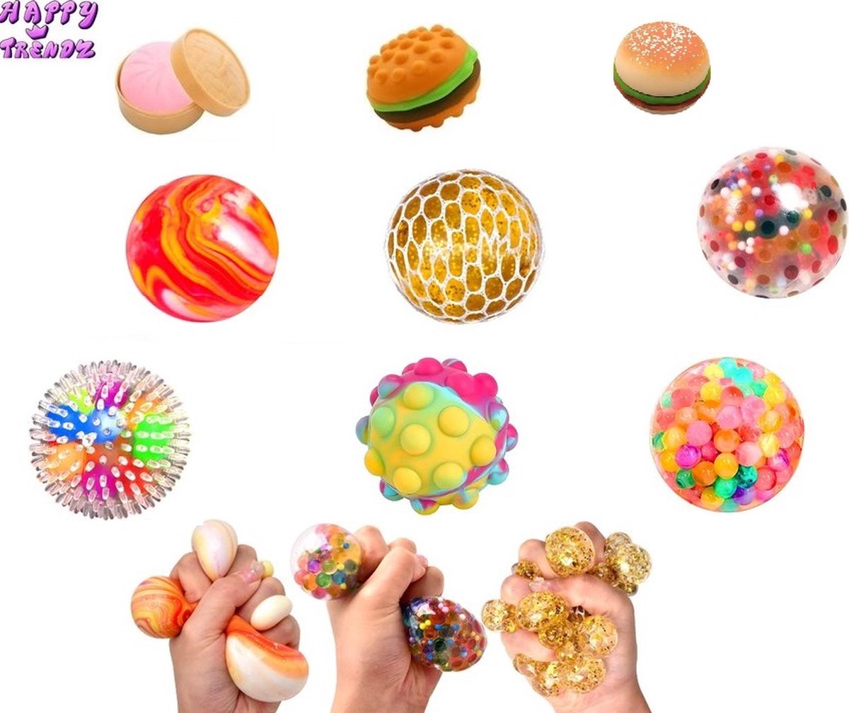 Happy Trendz® - Squeeze Stress Ball Set (6 Stuks) - Fidget Toys in Verschillende Kleuren - Voor Kinderen & Volwassenen
