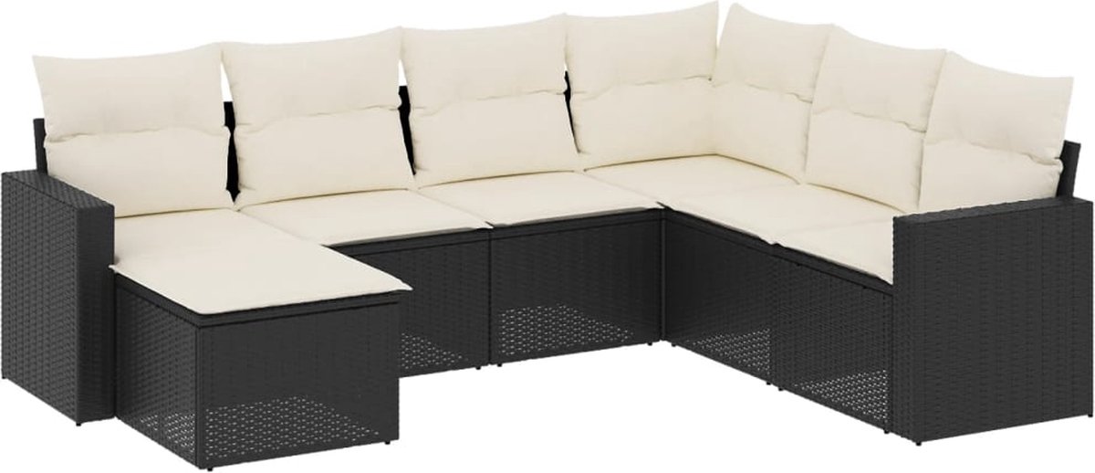 vidaXL 7-delige - Loungeset - met - kussens - poly - rattan - zwart