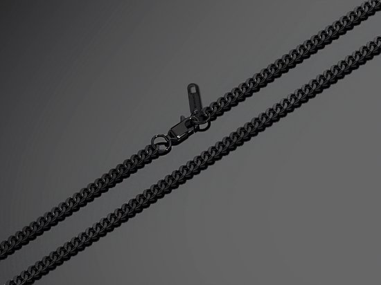 Malinsi Collier Homme - Lien Cubain 60cm - Complet Acier Inoxydable 3mm - Zwart Colliers homme