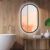 Miroir LED ovale avec cadre en métal noir - 450x750mm