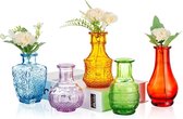 Kleine vazenset, 5-delige mini-vaas, glas, vintage, bruiloft, kristallen, kleurrijk, bloemenvaas, verschillende maten, modern, smal, glazen vazen, tafeldecoratie, voor bloemen, decoratie, woonkamer, badkamer, Moederdagcadeau