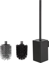 Toiletborstel zwart wandmontage siliconen uniek rechthoekig design inclusief 2 borstelkoppen toilet brush with holder