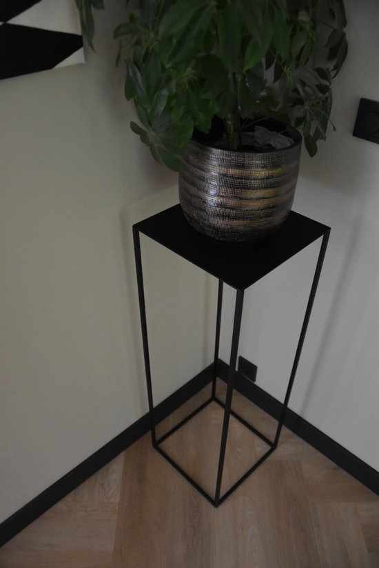 Zuil - 90 cm - metaal plantenzuil - mat zwart - sokkel - plantentafel