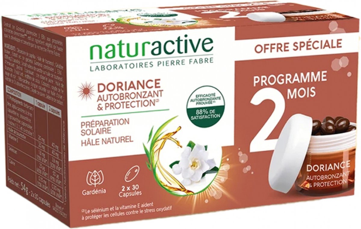 Naturactive Doriance Zelfbruiner & Bescherming Set van 2 x 30 Capsules + Gratis Armbandje
