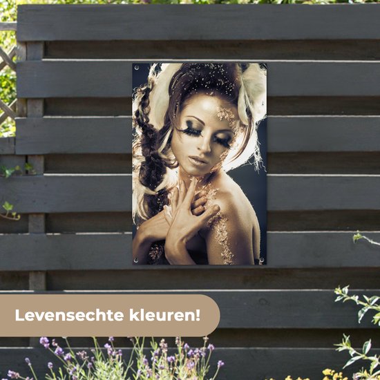 Posters de jardin extérieur Femme - Or - Cheveux - 60x90 cm - Toile de jardin - Affiche extérieure