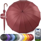 Winddichte Grote Paraplu voor Regen 54 Inch Automatisch Open Voor 2 Personen XXL Golf Klassieke Windvaste en Stormvaste Regenparaplu met Houten Handvat en Sterke 16 Ribben 120 cm Donkerrood, beschermt tegen regen en wind. umbrella