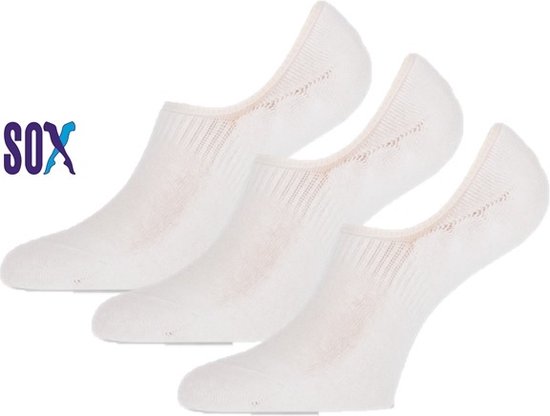 SOX Sneakersokken 3 PACK Kousenvoetjes Footies Perfect Fit no show met lichte badstof onderaan 37/42 Wit met voorgevormde hiel en silicone