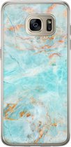 Casimoda® hoesje - Geschikt voor Samsung S7 Edge - Turquoise Marmer - Backcover - Siliconen/TPU - Blauw