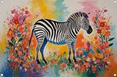 Affiche de jardin abstraite Zebra avec fleurs colorées - Affiches Zebra - Affiche de jardin Animal - Peinture de jardin extérieur - Toile de clôture - Décoration murale affiche de jardin 120x80 cm