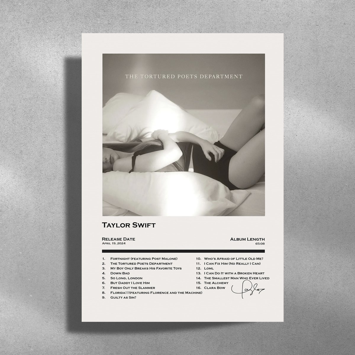 Taylor Swift - The Tortured Poets Department - Metalen Poster 30x40cm - album cover