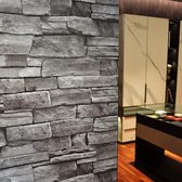 Zelfklevend behang voor badkamer, slaapkamer, waterdicht, grijs behang, steenlook, zelfklevend, verwijderbaar behang, grijs baksteensteenbehang (45 x 600 cm)