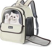 Kattentransportrugzak, luchtbelrugzak, drager met transparant pvc, puppydrager voor reizen, wandelen, outdoor, comfortabele kattenfront transporttas, goedgekeurd voor Airline, beige