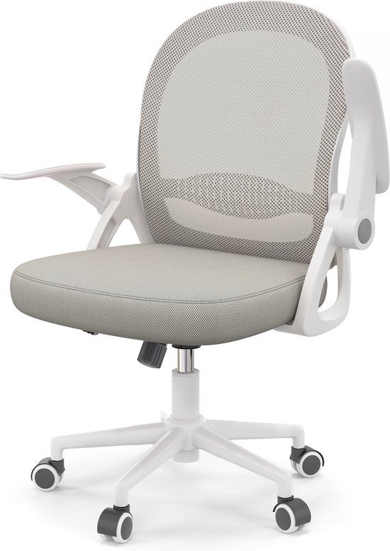 Chaise de bureau – Chaise de bureau BIGZZIA avec soutien lombaire – Chaise ergonomique en maille respirante – Chaise pivotante avec accoudoirs et hauteur réglables pour bureau à domicile – Grijs