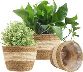 3 stuks zeegras plantenbak, 3 maten geweven plantenpot binnen en buiten - bloempotten hoes opbergmand plantencontainers voor woondecoratie (beige)