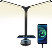 Nexino® Bureaulamp Led - Leeslamp Staand - Nachtlamp - Leeslampje voor Boek - Wireless Charger - Draadloze Oplader - Dimbaar - Desk Lamp - 2 Armen