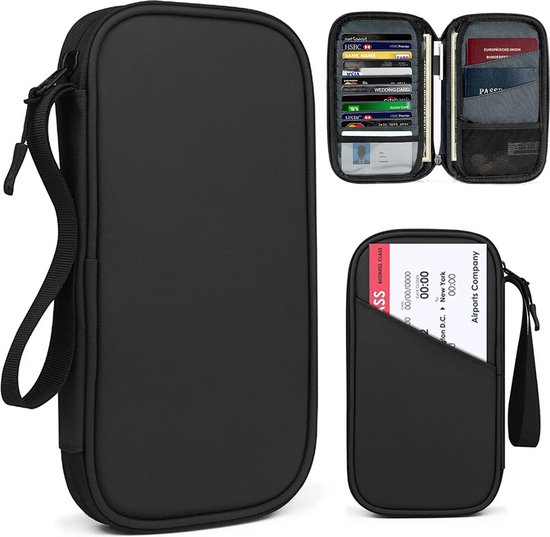 Foto: Consumerce rfid blokkerende reisportefeuille en paspoorthouder zwart document organizer travel wallet organiser papier file houder reispapieren mapje reisportemonnee portefeuille hoes hoesje cover