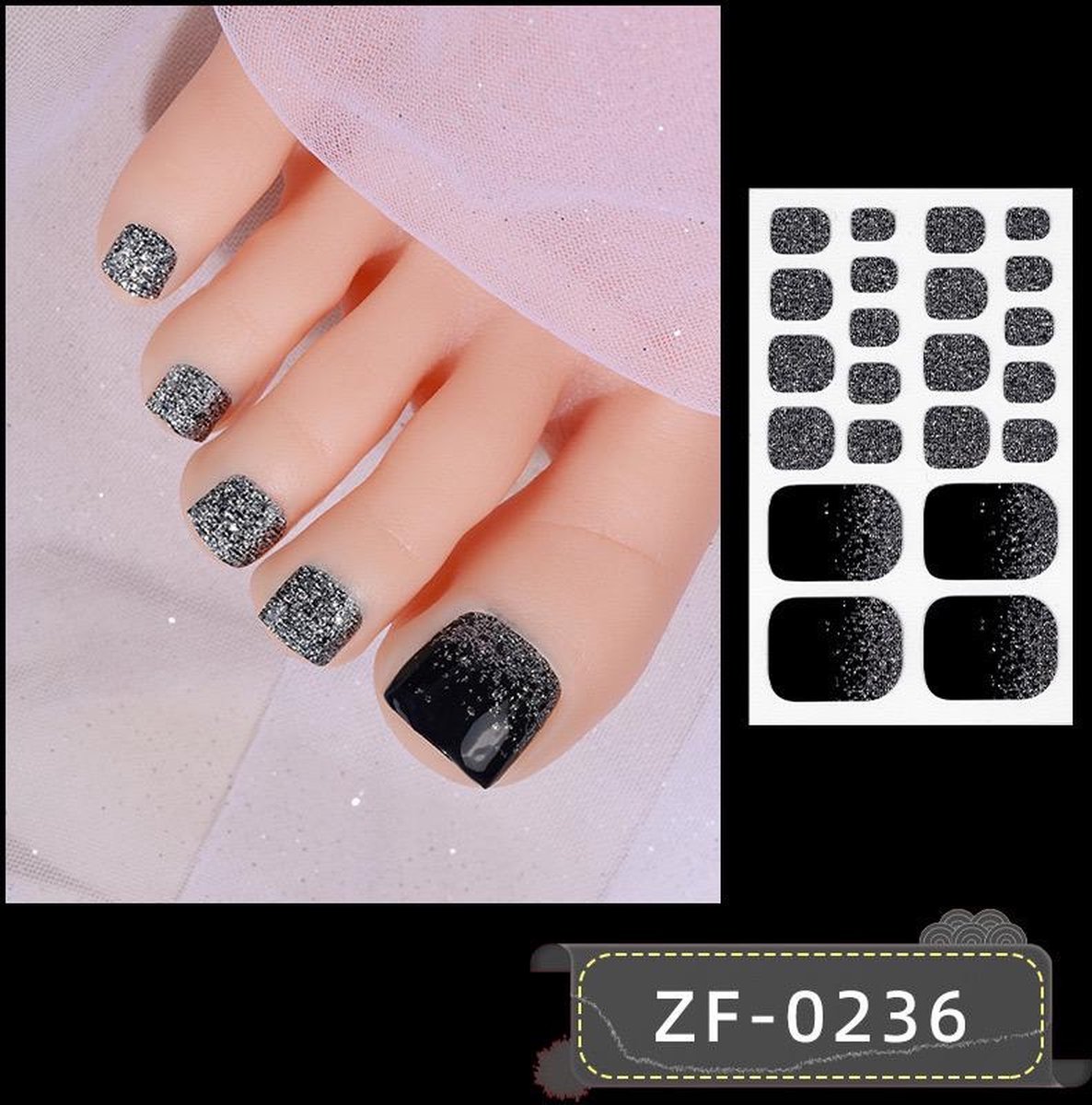 Goedkoopste Prachtige Teen NagelStickers/ 1 vel , 22 tips/ Manicure Feet Nail stickers,Nageldecoratie,Nagellak,Plaknagels / Nail stickers Zwart metallic